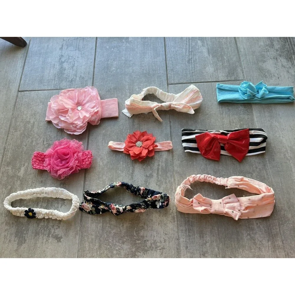 Infant Baby Newborn Toddler Girls Headbands Lot of 9 Multi Colors Flowers CUTE